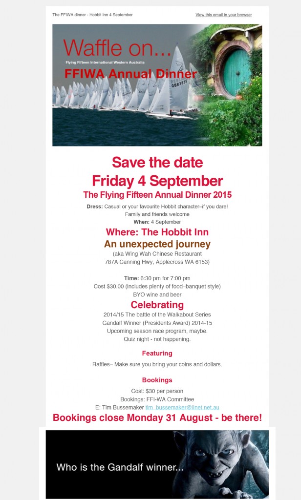 FFIWA Annual Dinner - The Hobbit Inn, An unexpected Journey 2015